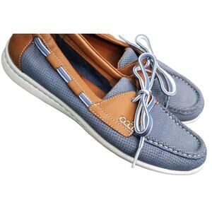 Clarks Artisan Blue and Brown Leather 2 Eye Lace Up Loafers Boat Shoes Women 7.5